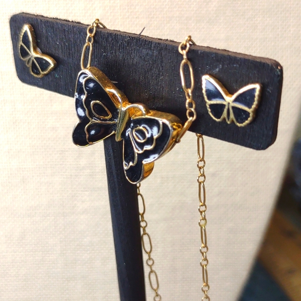 Napier black butterfly necklace and earrings